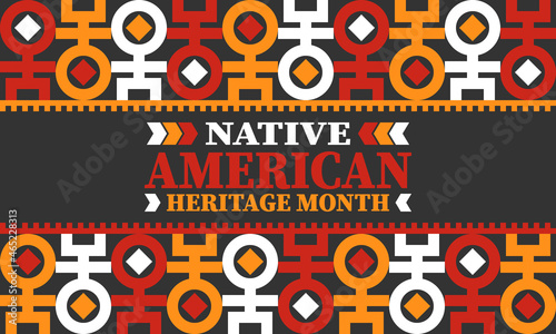 Native American Heritage Month. American Indian culture. Celebrate annual in in November in United States. Tradition Indian pattern. Poster and banner. Vector authentic ornament  ethnic illustration