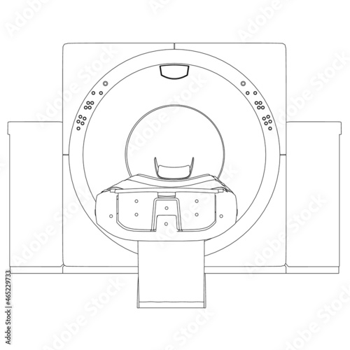 Contour of a medical tomograph from black lines isolated on a white background. Front view. Vector illustration