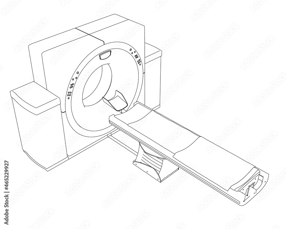 Contour of a medical tomograph from black lines isolated on a white background. Isometric view. Vector illustration Contour of a medical tomograph from black lines isolated on a white background. Isometric view. Vector illustration