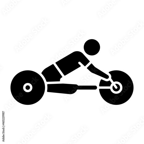 Adaptive road cycling black glyph icon. Professional road bike racing. Cycling competition on horizontal track. Athlete with disability. Silhouette symbol on white space. Vector isolated illustration