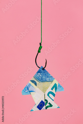 Origami money fish on hook photo