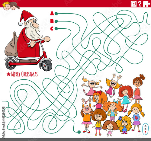 maze game with cartoon Santa Claus and children group