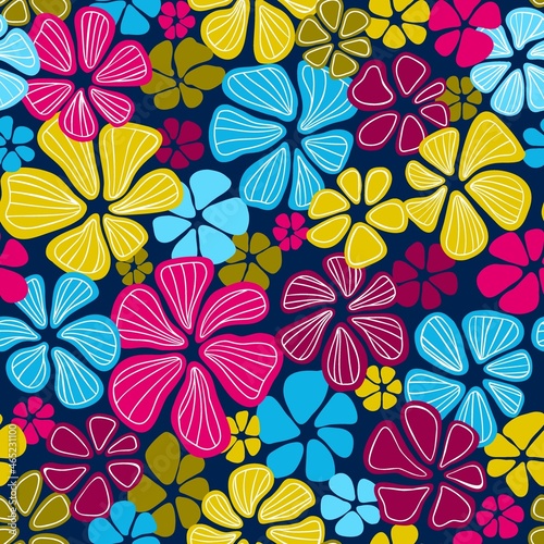 Floral seamless background pattern. Colorful spring flowers hand drawn  vector. Spring summer. Fabric swatch  textile design  wrapping paper