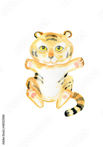 Fototapeta Naklejka Na Ścianę i Meble -  cute Tiger watercolor by hand isolated on a white background symbol of the Eastern New Year