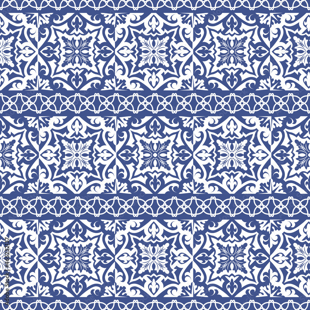 Seamless tiles background. Mosaic pattern for ceramic in dutch, portuguese, spanish, italian style.