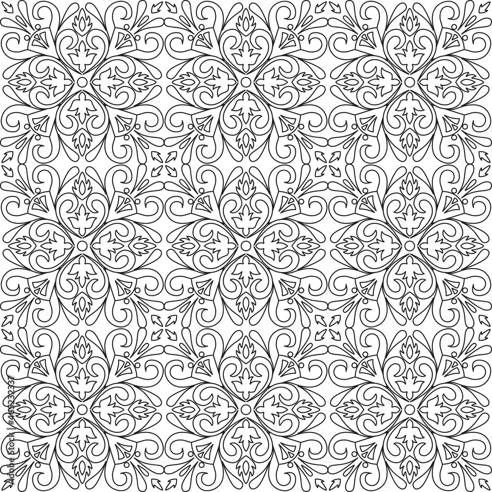 Seamless tiles background. Black and white mosaic background in dutch, portuguese, spanish, italian style.