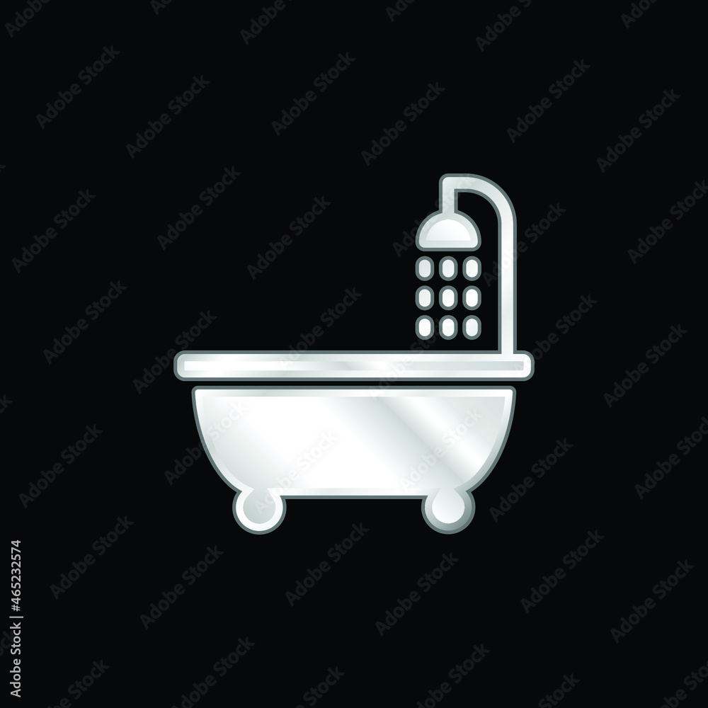 Bathtub silver plated metallic icon Bathtub silver plated metallic icon