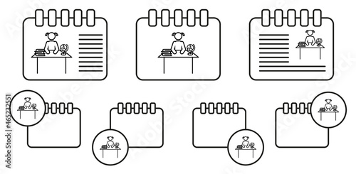 home schooling, schoolgirl vector icon in calender set illustration for ui and ux, website or mobile application