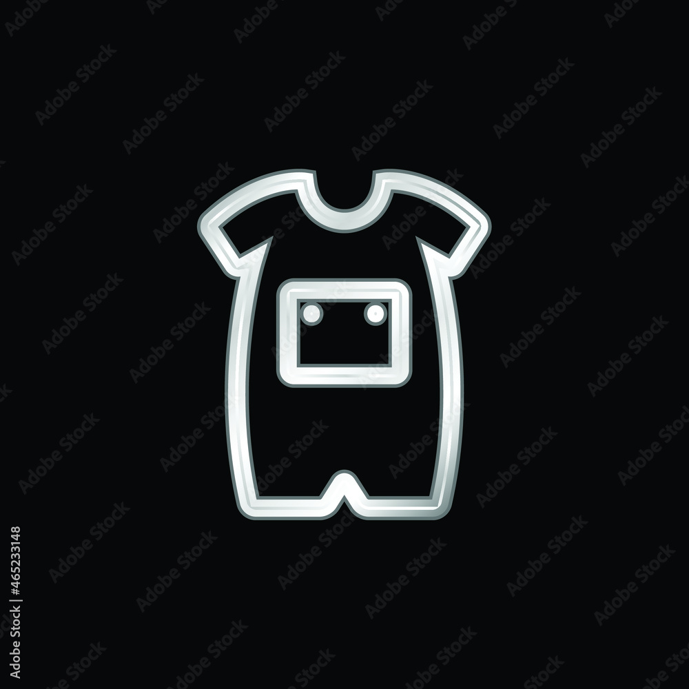 Baby Onesie With Front Pocket Outline silver plated metallic icon Baby Onesie With Front Pocket Outline silver plated metallic icon