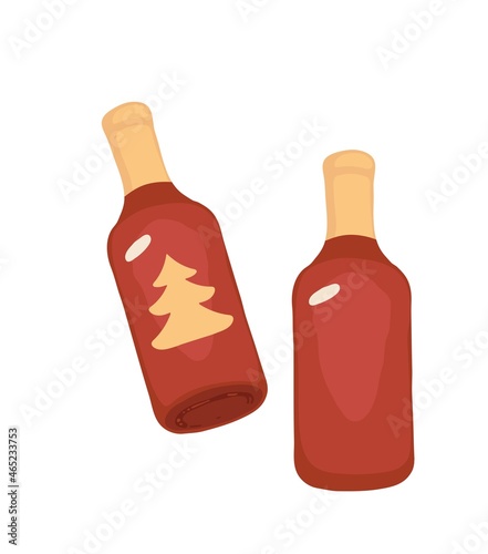 A bottle of wine. Fruit wine, red wine. Celebration, party, Christmas, New Year. Birthday. Isolated vector colorful element on a white background. 