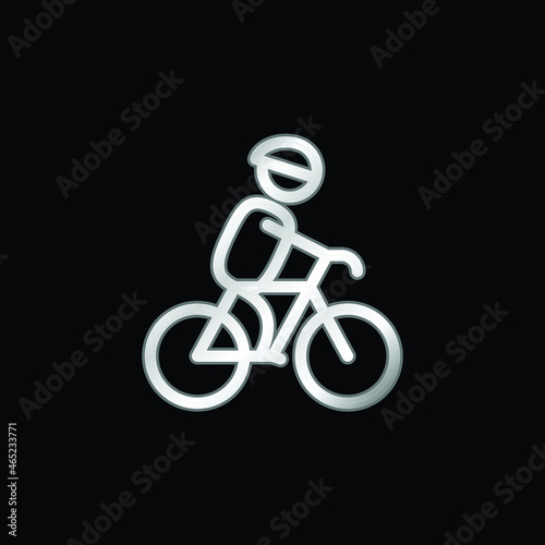 Biker With Helmet silver plated metallic icon