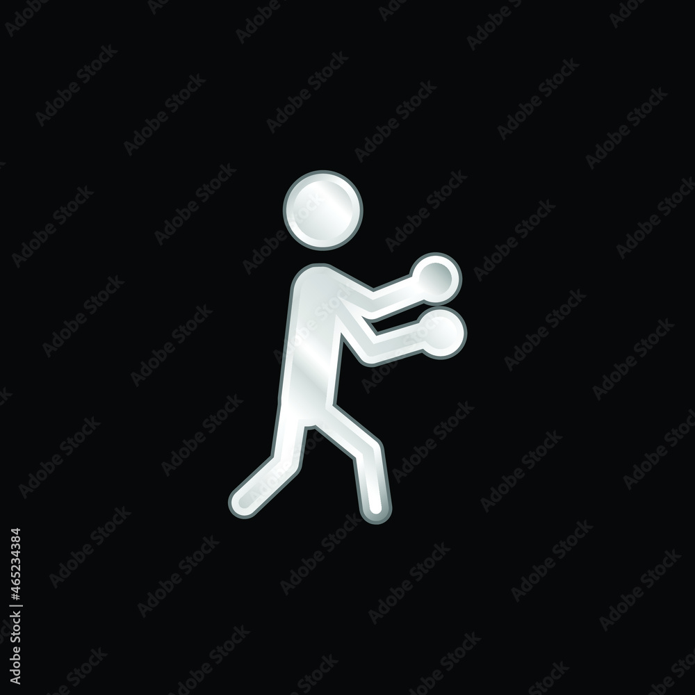 Boxing Silhouette silver plated metallic icon Boxing Silhouette silver plated metallic icon