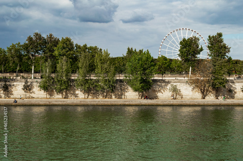 River Seine banks in Paris, France. Nice green public space in the city center
