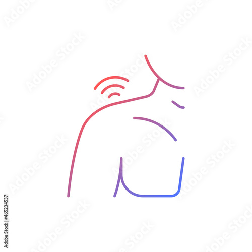 Shoulders rheumatism gradient linear vector icon. Inflammatory process. Shoulder joints deformity. Pain of motion. Thin line color symbol. Modern style pictogram. Vector isolated outline drawing