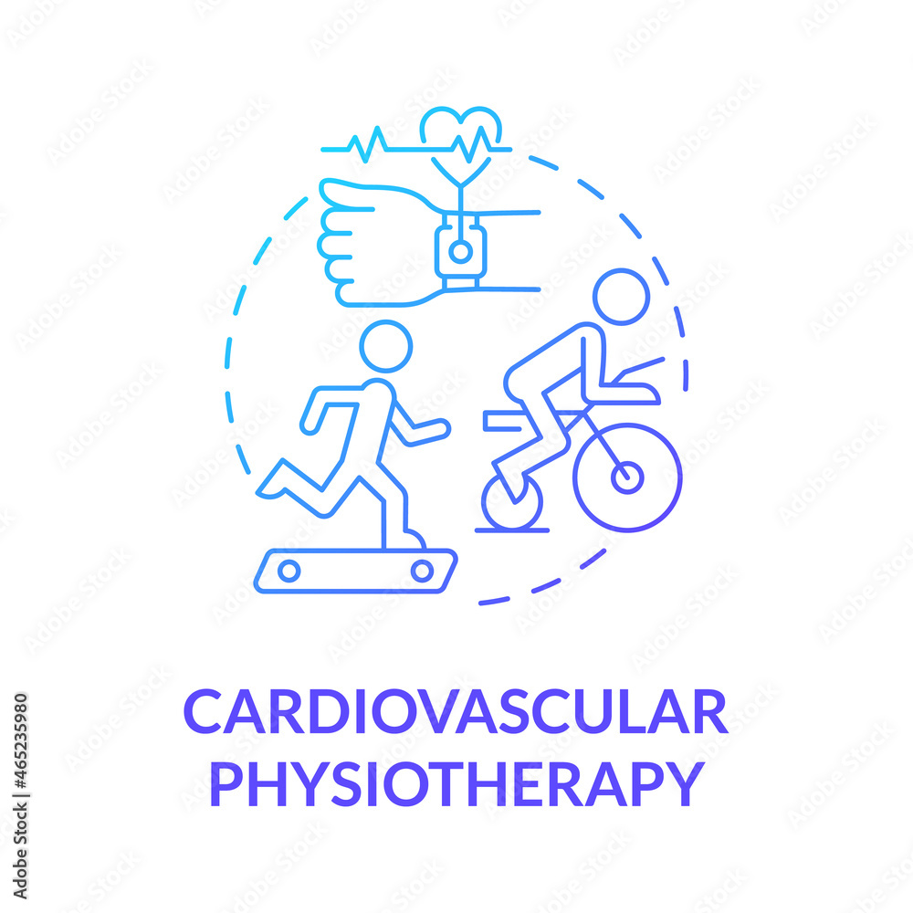 Cardiovascular physiotherapy graident blue concept icon. Physical exercise for rehabilitation. Fitness and training abstract idea thin line illustration. Vector isolated outline color drawing