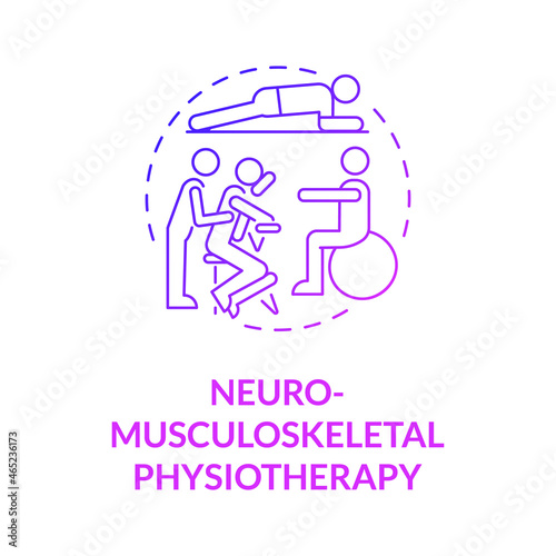 Neuro musculoskeletal physiotherapy gradient purple concept icon. Physical rehabilitation. Therapist treatment abstract idea thin line illustration. Vector isolated outline color drawing