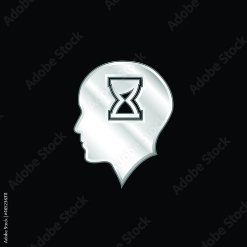 Bald Head With Hour Glass Inside silver plated metallic icon