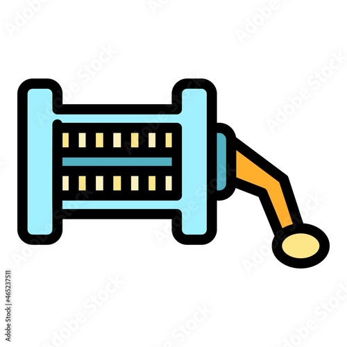 Spinning fish reel icon. Outline spinning fish reel vector icon color flat isolated