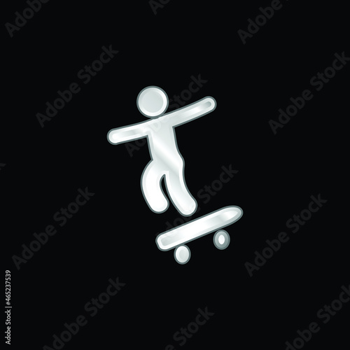 Boy With Skatingboard silver plated metallic icon