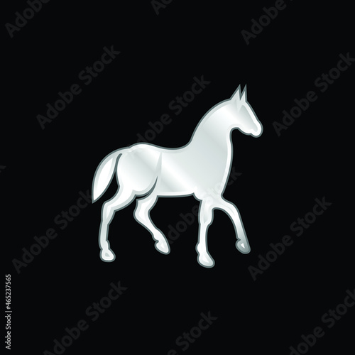 Black Race Horse On Walking Pose Side View silver plated metallic icon