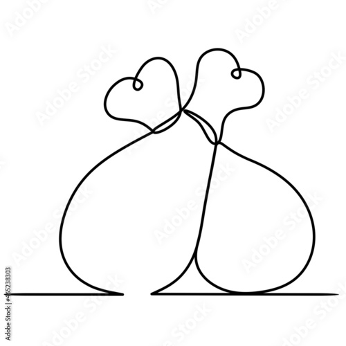 Two chicken drumsticks crosswise. Drawing one line of hot crispy fried chicken leg for the restaurant logo. The concept of a fast food cafe logo template. Modern design illustration with one line.