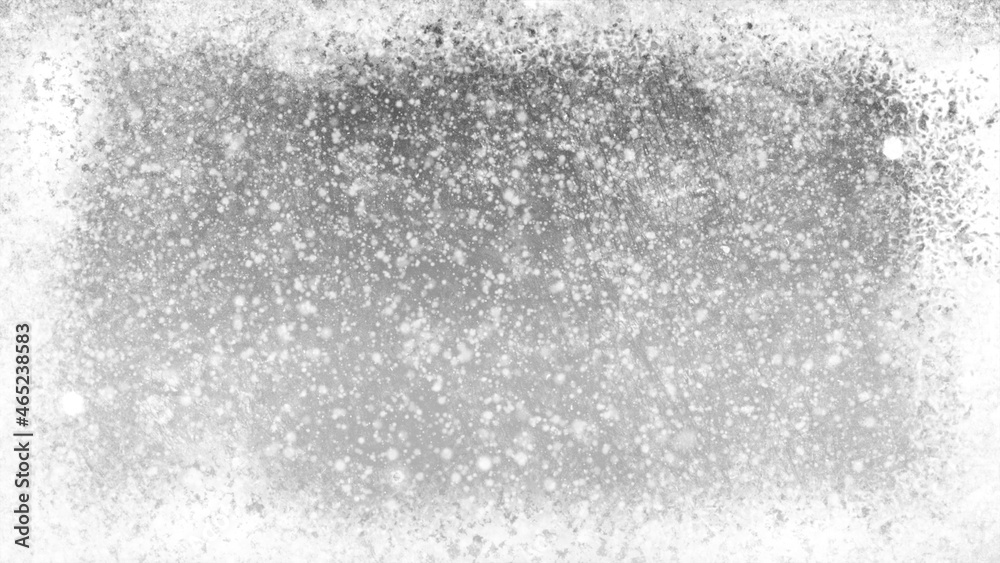 Christmas snow illustration with icy grungy window texture. Snow falling against light grey background with white border. Christmas snow illustration with icy grungy window texture. Snow falling against light grey background with white border.