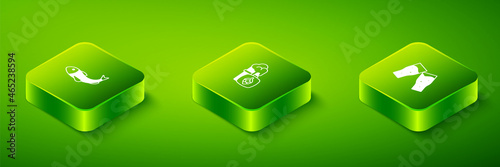 Set Isometric Glass of beer, and Dried fish icon. Vector