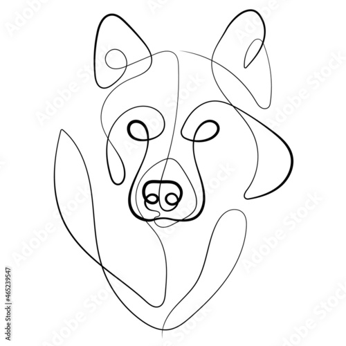 Simple wolf, dog line art vector illustration for background, tatto, logotype. Wolf face continuous line drawing.