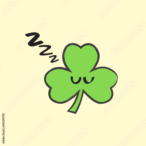 A Cute Hand Drawn Sleepy Clover Leaf - Amazing cute minimalist vector sleeping clover leaf character suitable for sticker, children book, clip art, decoration, animation, design asset and illustration