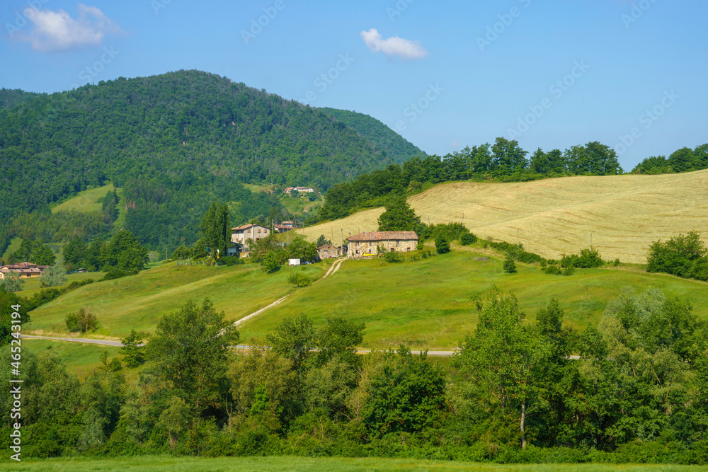 Rural landscape along the road from Pavullo nel Frignano to Polinago, Emilia-Romagna.