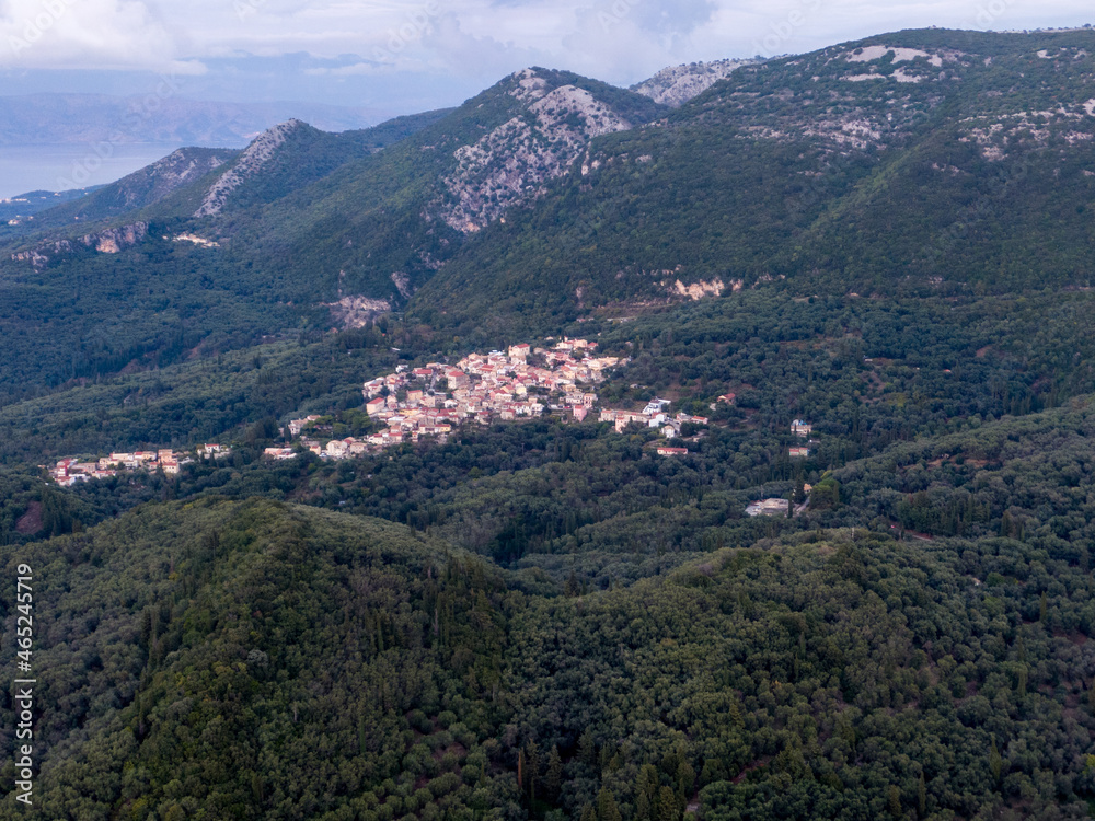Aerial view of Episkepsi  village in corfru, Greece