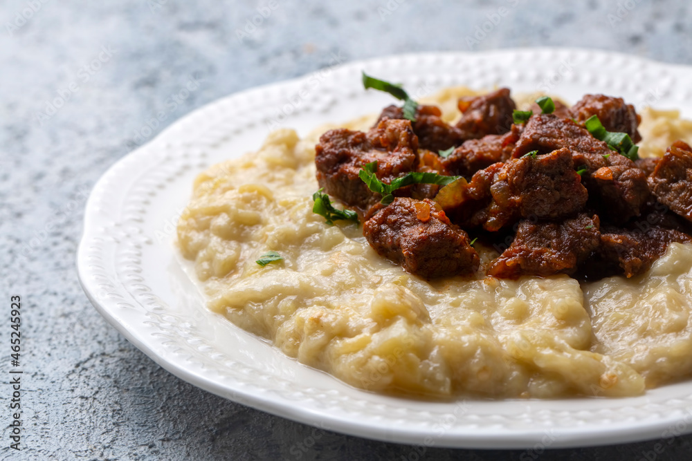 Turkish Food Hunkar Begendi made with Eggplant and Meat. Turkish Food Hunkar Begendi made with Eggplant and Meat.