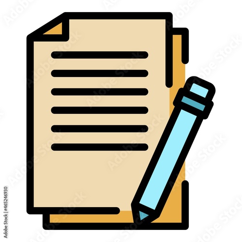 Pen training paper icon. Outline pen training paper vector icon color flat isolated