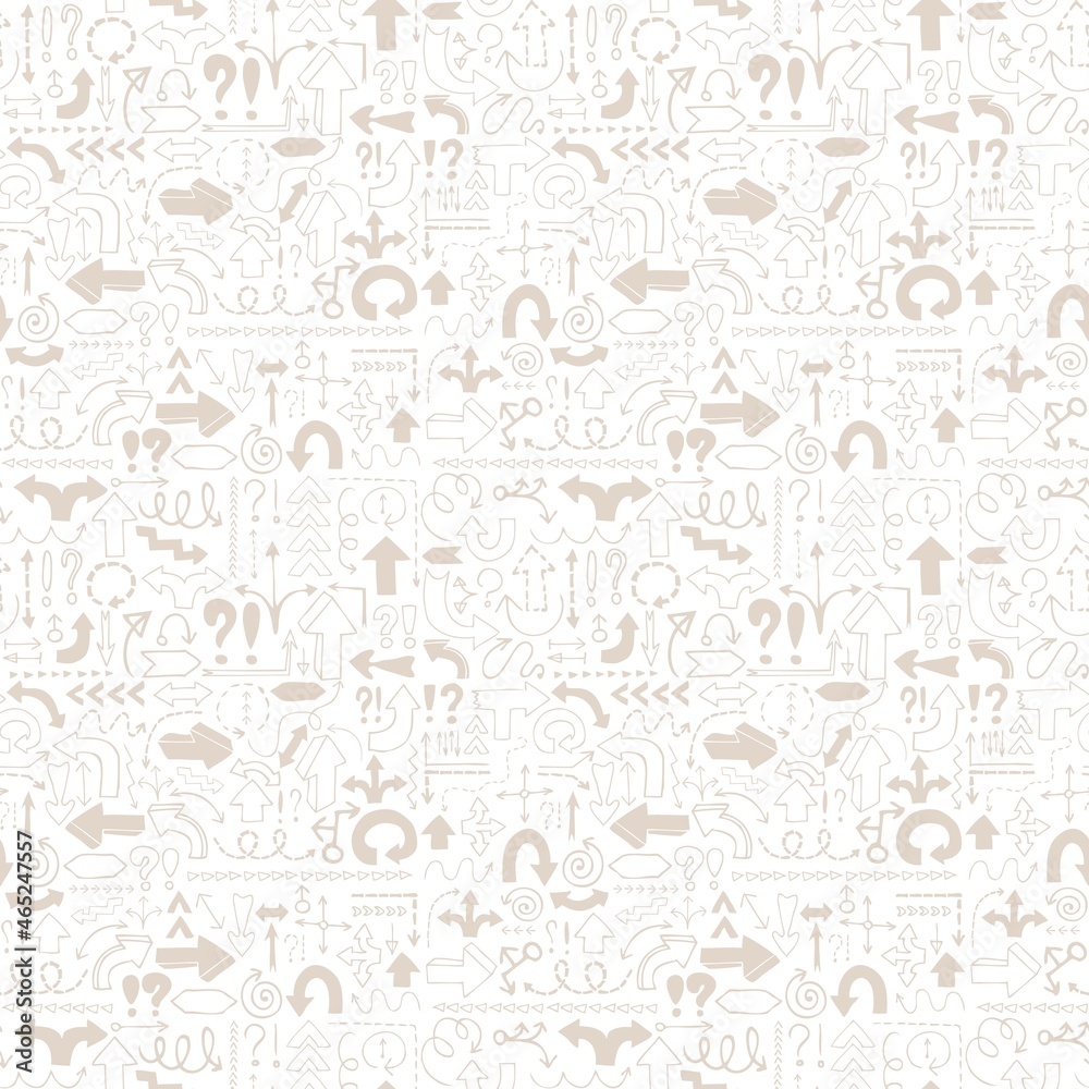 Arrow seamless pattern, neutral tileable background with hand drawn symbols
