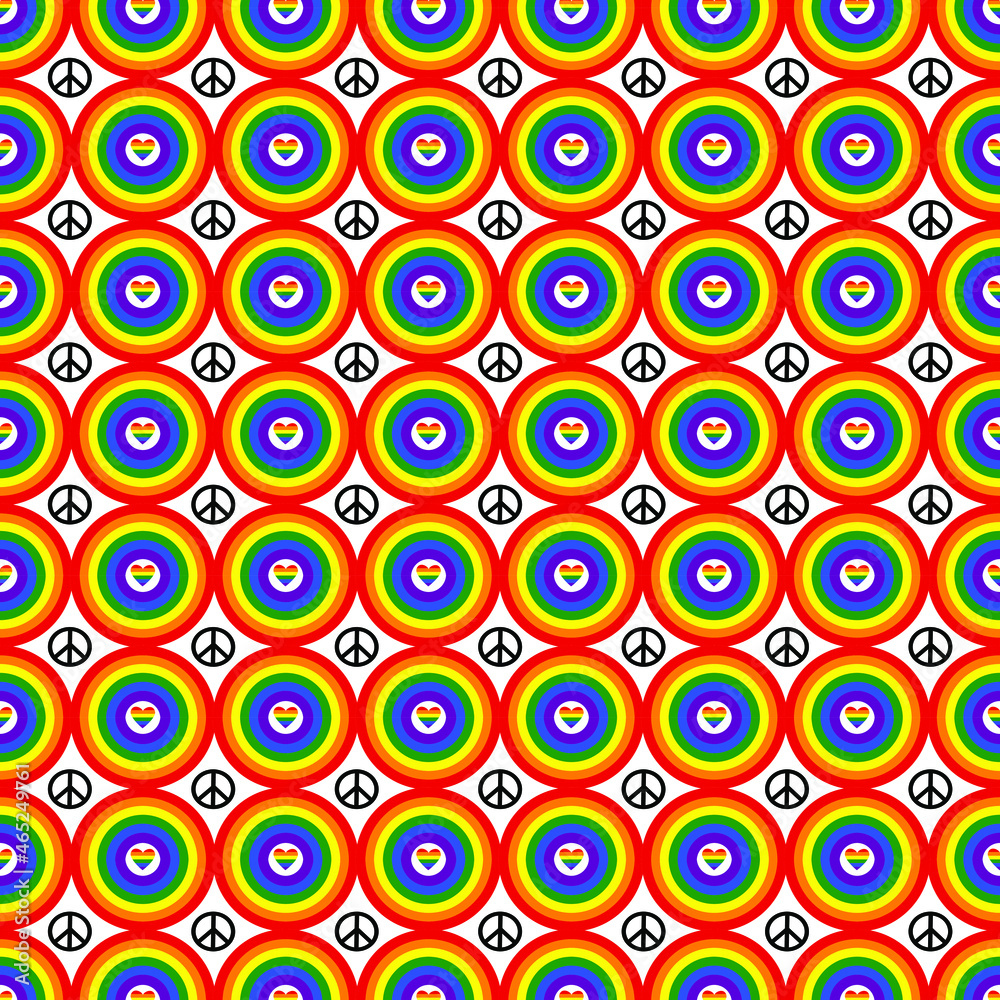 LGBT community pride vector seamless pattern. Pride sign and rainbow on white isolated background. LGBT community pride vector seamless pattern. Pride sign and rainbow on white isolated background.