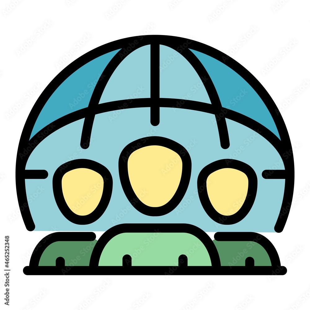 Team and globe icon. Outline team and globe vector icon color flat isolated Team and globe icon. Outline team and globe vector icon color flat isolated