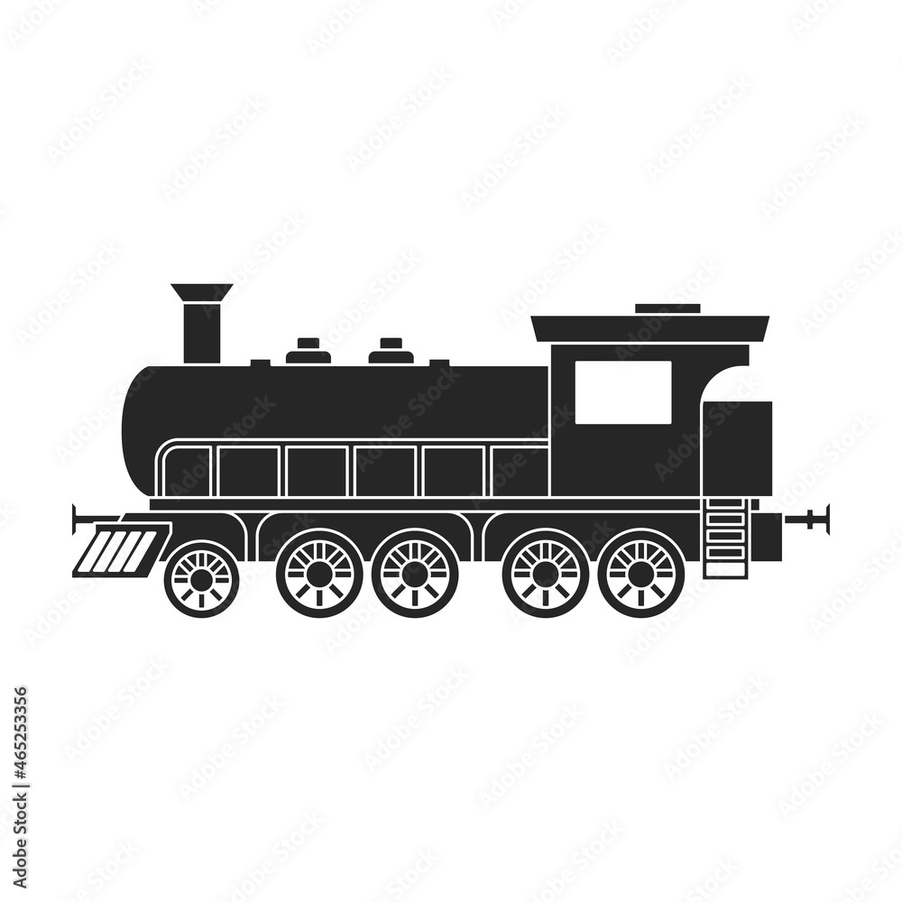 Locomotive with wagon vector black icon. Vector illustration railway train. on white background. Isolated black illustration icon of locomotive and wagon . - obrazy, fototapety, plakaty 