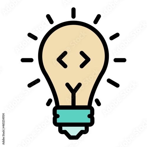 Code in light bulb icon. Outline code in light bulb vector icon color flat isolated