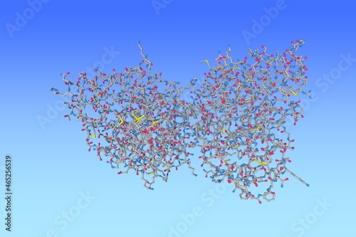 Molecular model of angiopoietin-1 (Ang1) fibrinogen-related domain. Ang1 is a type of angiopoietin and has powerful vascular protective effects. Scientific background. 3d illustration photo