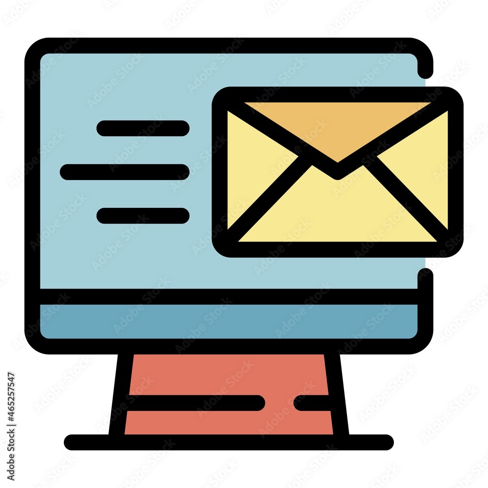 Envelope on the monitor icon. Outline envelope on the monitor vector icon color flat isolated Envelope on the monitor icon. Outline envelope on the monitor vector icon color flat isolated