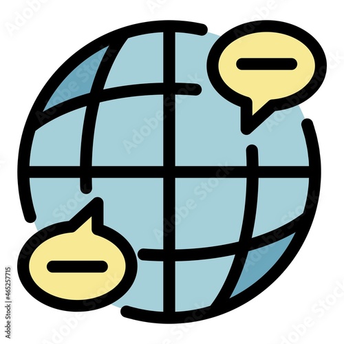 Globe and chat bubbles icon. Outline globe and chat bubbles vector icon color flat isolated