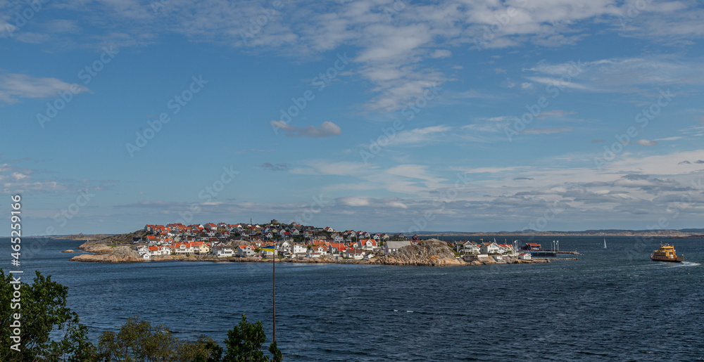 Panoramic view over Swedish West Coast. Gothenburg archipelago. Island with buildings in the sea