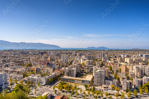 View of the city Vlore in Albania. Vlore is the second largest port city of Albania photo