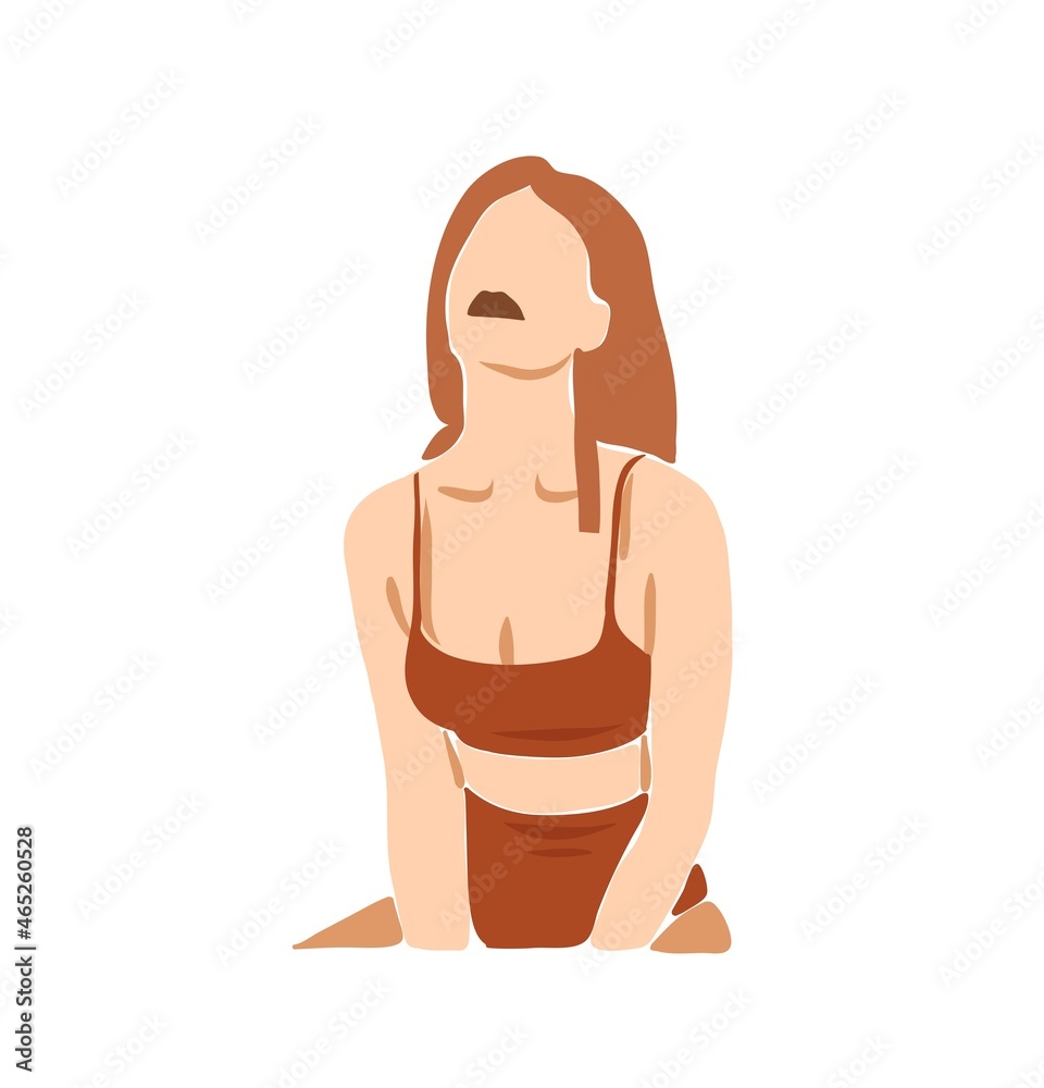 Hand drawn vector abstract stock flat graphic contemporary aesthetic fashion illustration with bohemian,beautiful modern female portrait in simple trendy minimal style isolated on white background.