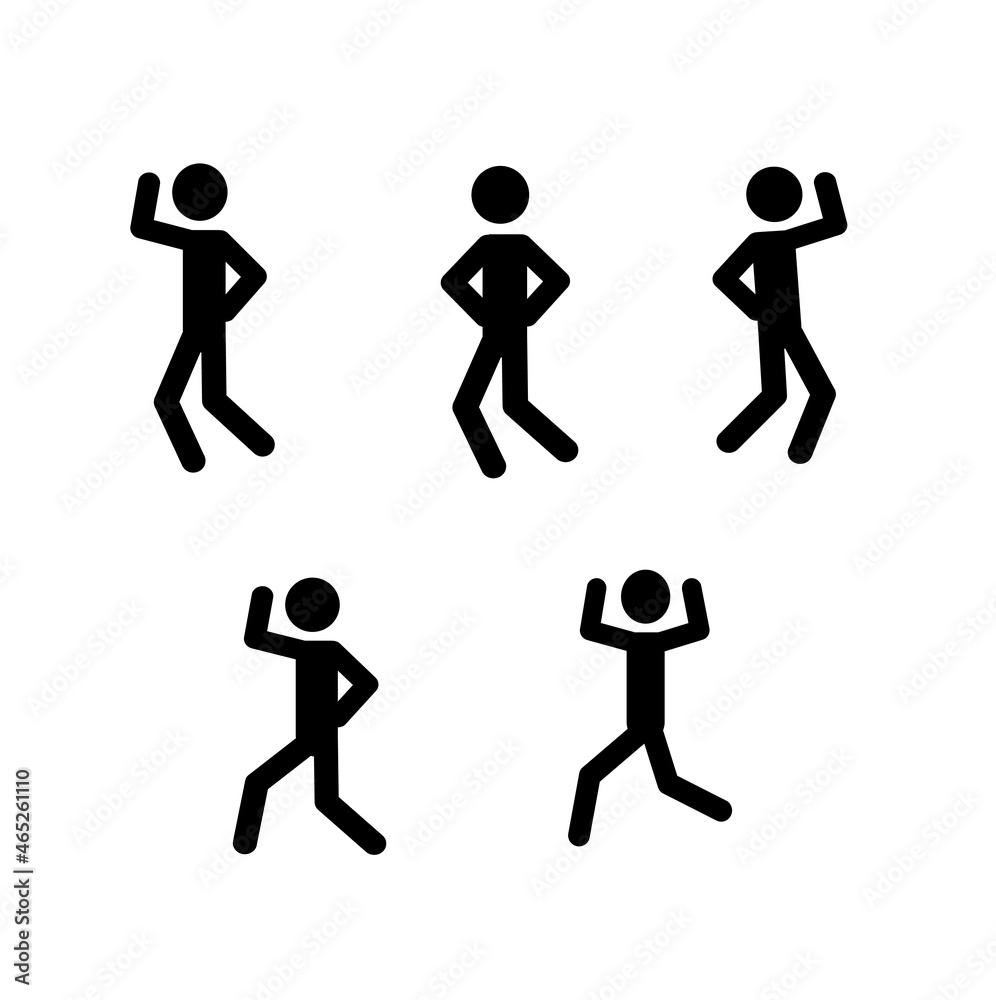 stick man dancing in different poses, human figure, silhouette isolated on white background