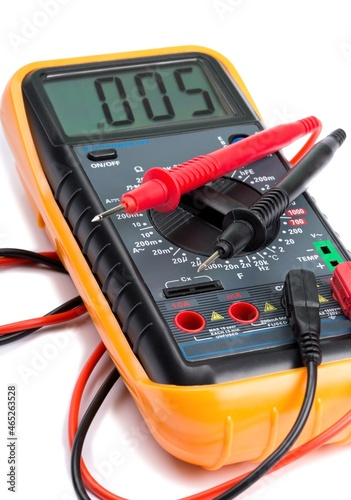Electronic Multimeter With Cables Close-up