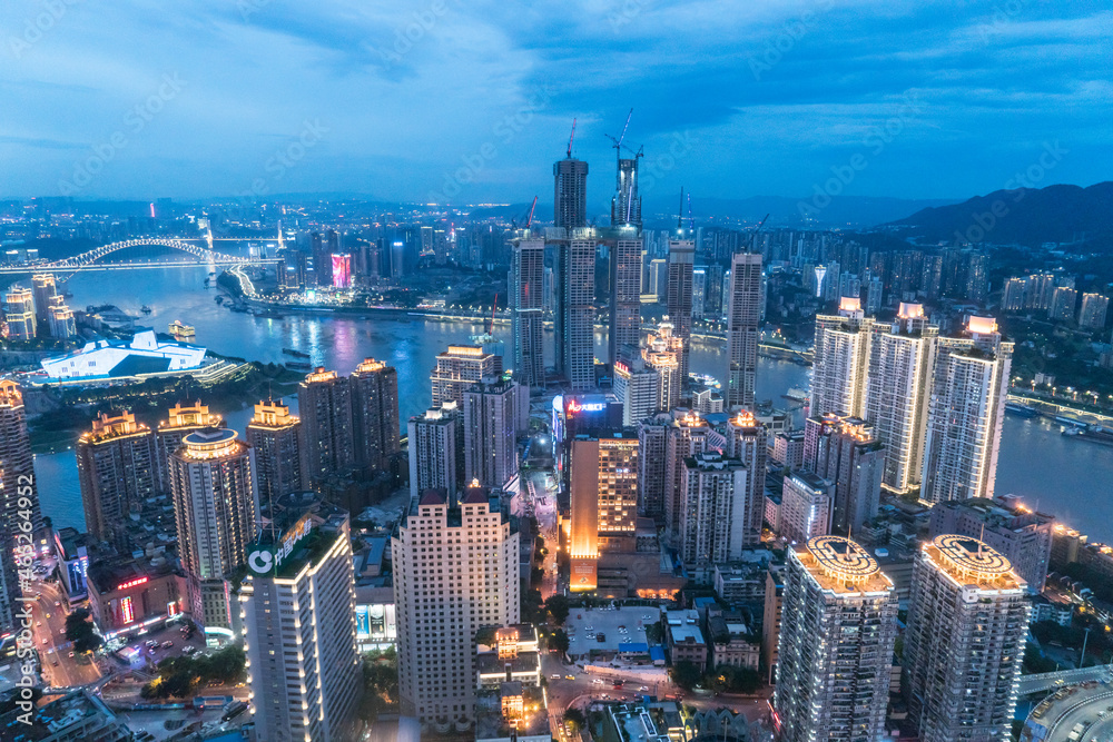 Panoramic city scenery, beautiful night view of Chongqing City in China