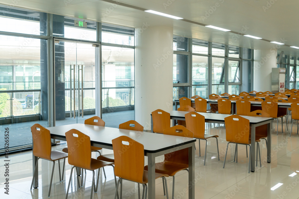 Tables and chairs in the dining hal