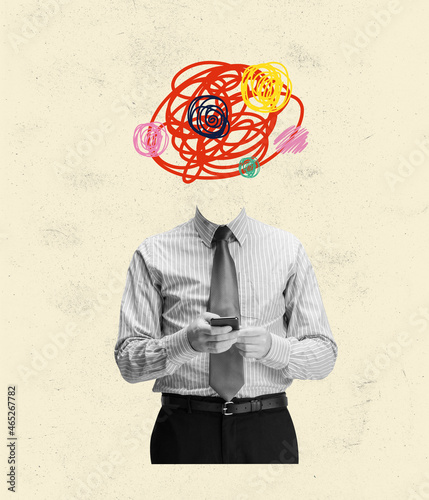 Fotografia, Obraz Contemporary art collage of man in official suit with drawn elements head of con