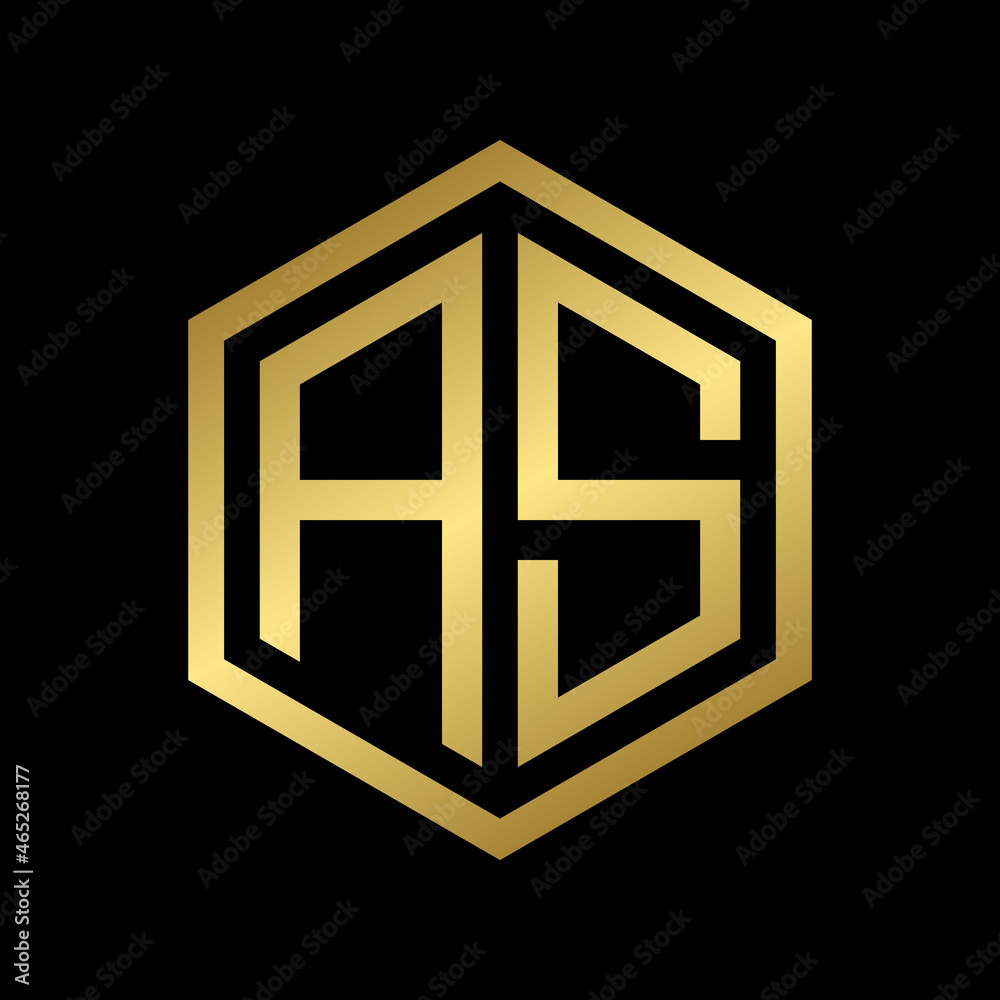 golden initial letter AS hexagon logo design vector golden initial letter AS hexagon logo design vector